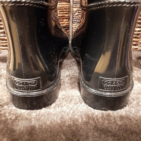 Coach Talia Tall Black Waterproof Rain Boots Leather Women's 6 Rubber Designer - Picture 5 of 7